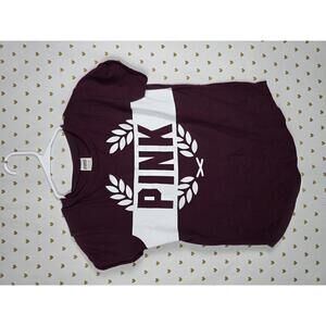 Victorias Secret PINK Maroon Logo Tee SHIRT SMALL
